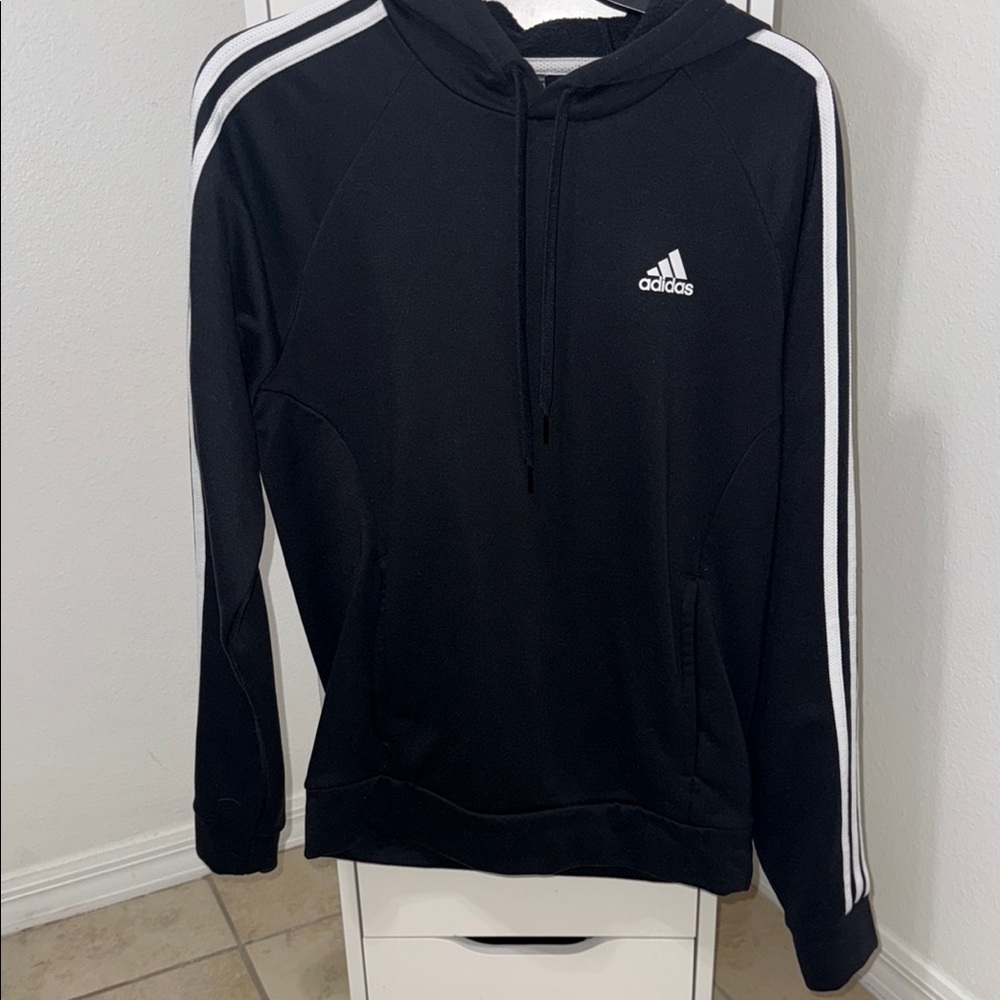 Adidas Black Hoodie with White Stripes